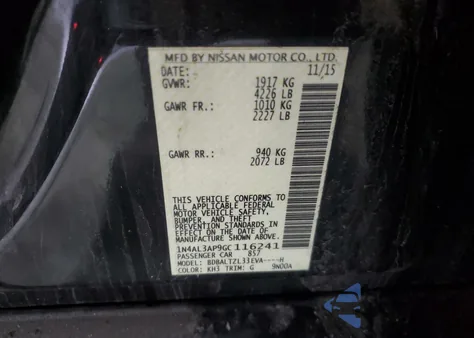 2016 Nissan Altima 2.5 из США, поврежденный, VIN 1N4AL3AP9GC116241